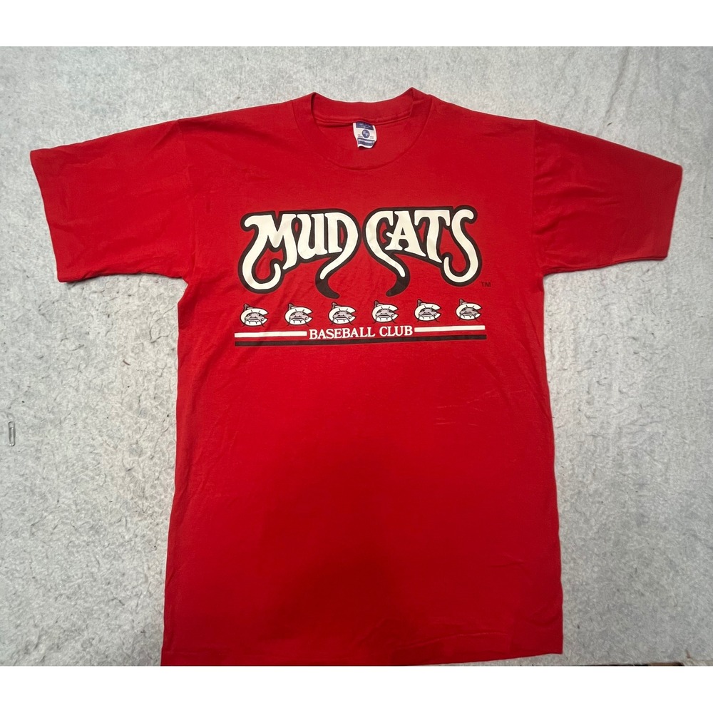 Vintage Mudcats Baseball Club T Shirt Mens‎ Large Red Heavyweight Graphic USA